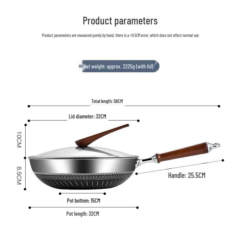 Maxcook 316 Stainless Steel 3-Layer Non-stick Wok