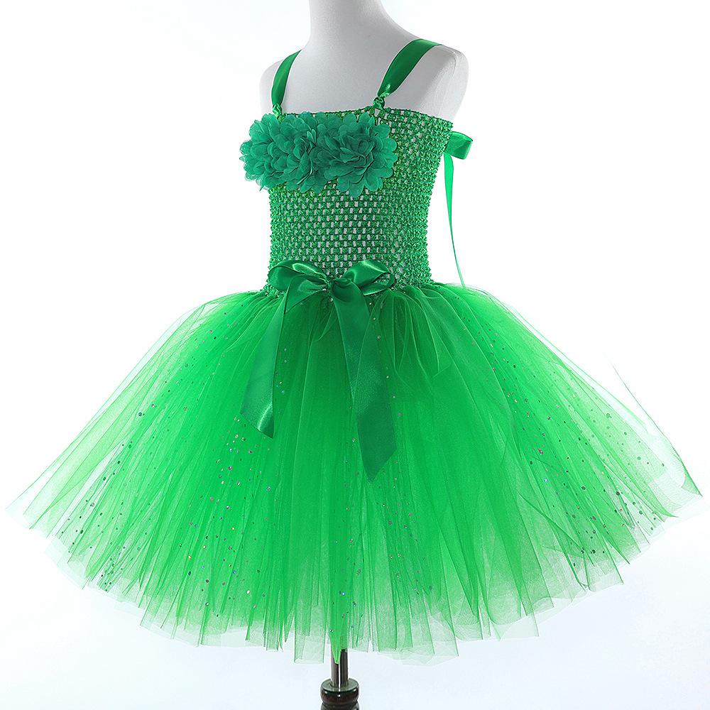 Girls' Green Sequin Tinkerbell Fairy Dress with Puffy Skirt