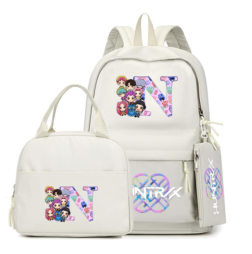 3Pcs/set 26 English Letter K-Pop Printed Backpack with Handbag Pencil Case for Teenager Student Boy Girl Schoolbag Large Capacity Travel Bag Rucksak