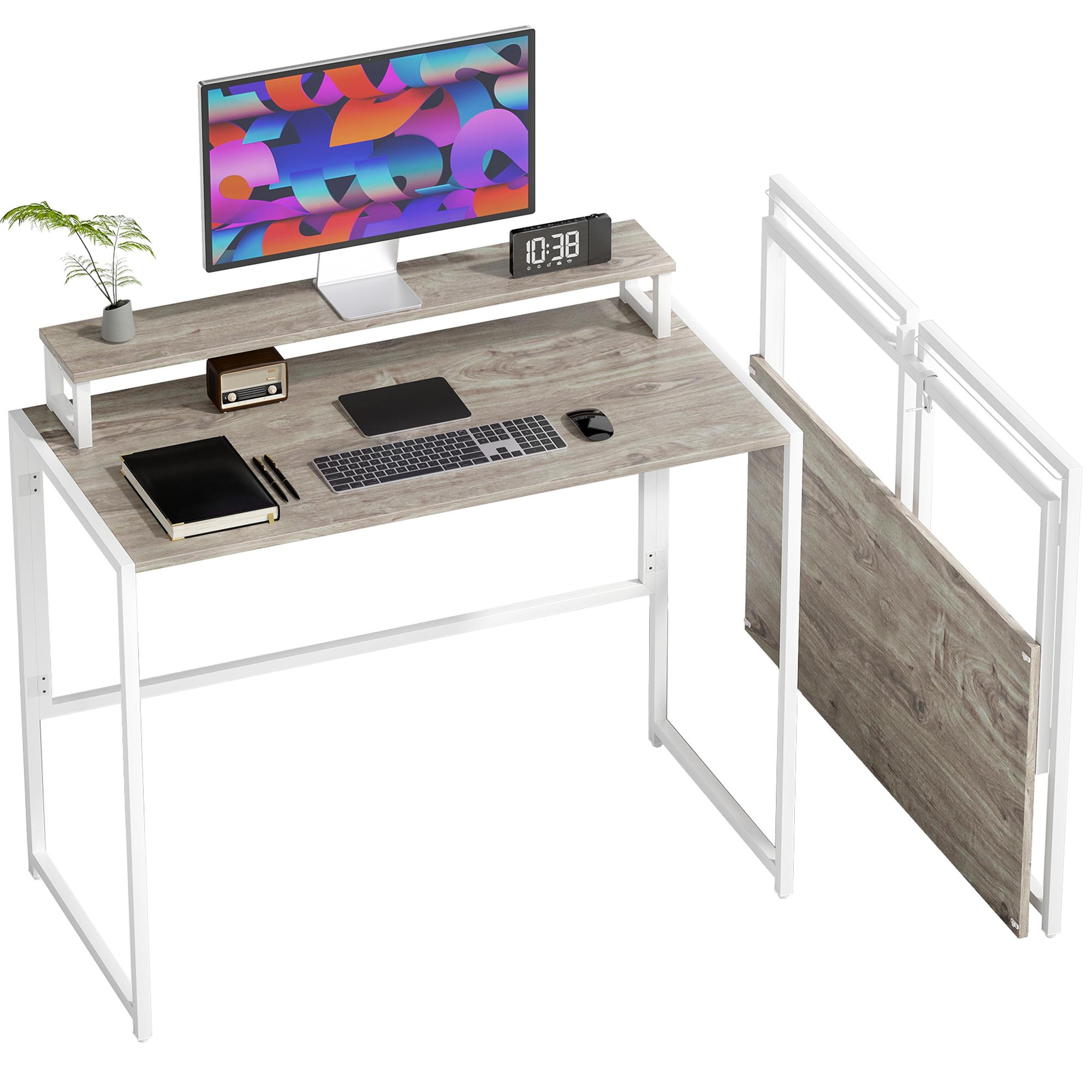 Foldable computer desk with monitor stand