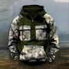 Men  Quater-Zip Pullover Vintage Sweatshirt Casual Long Sleeve Cargo Hoodies With Pocket