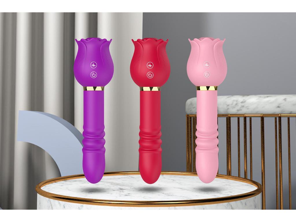 Teleskopický vibrátor First-Chen s jazykem a vibračním vajíčkem pro ženy