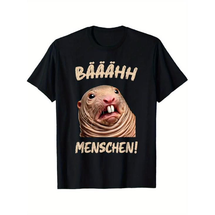 Funny German Saying T-Shirt Ich Hasse Menschen (I Hate People) with Capybara Graphic | Humorous Casual Round Neck Short Sleeve Tee for Adults, S чёрный