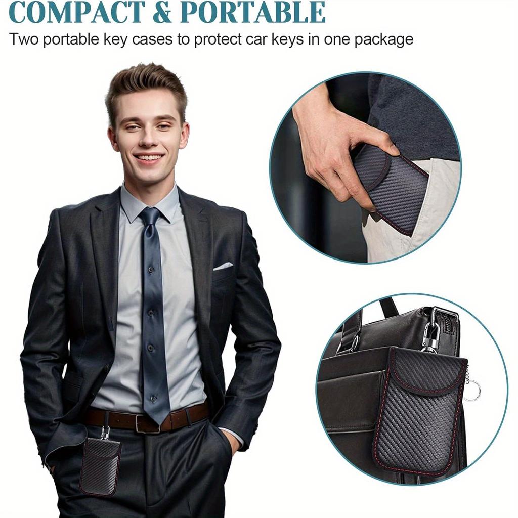 RFID Car Key Fob Protector Anti-Theft Faraday Pouch with Keychain Double-Layer Shielding Carbon Fiber Design