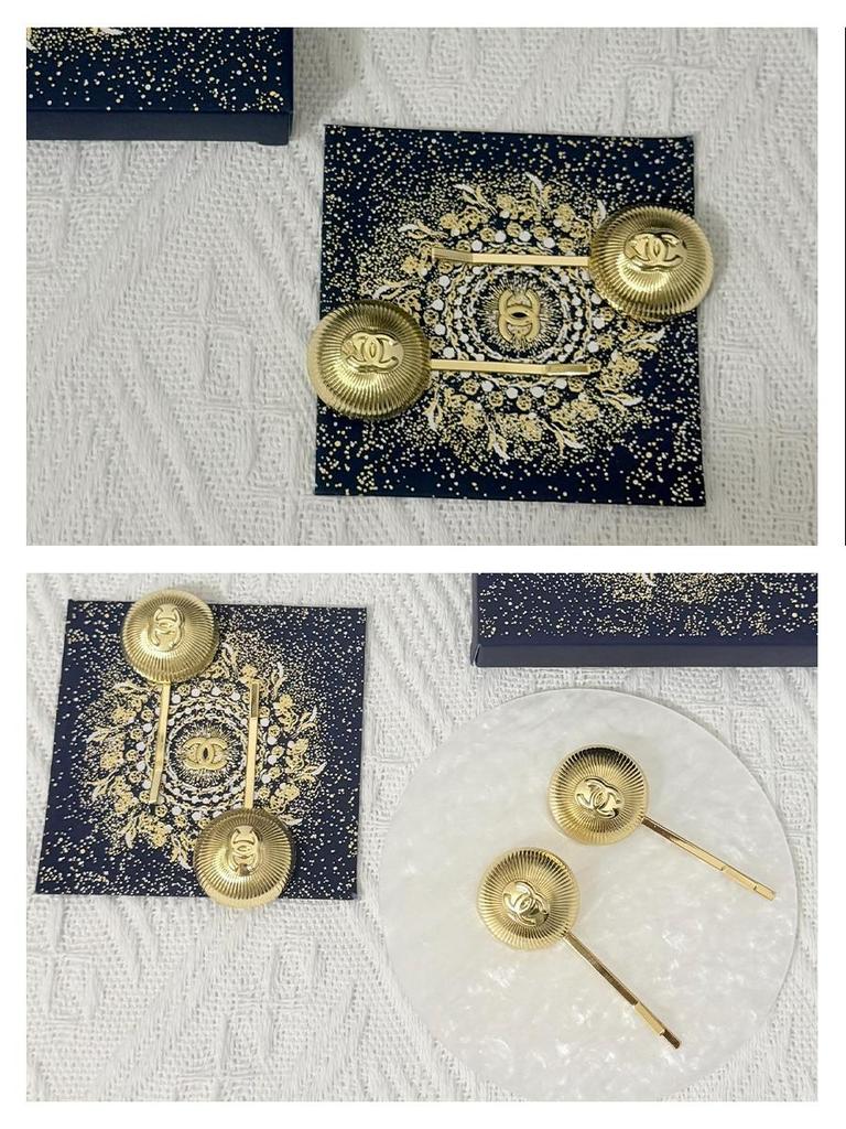 CHANEL Beauty Accessories 2Pcs Vintage Gold Round Hair Clips, Metal Bobby Pins Decorative Hair Barrettes For Women Hair Styling Gift