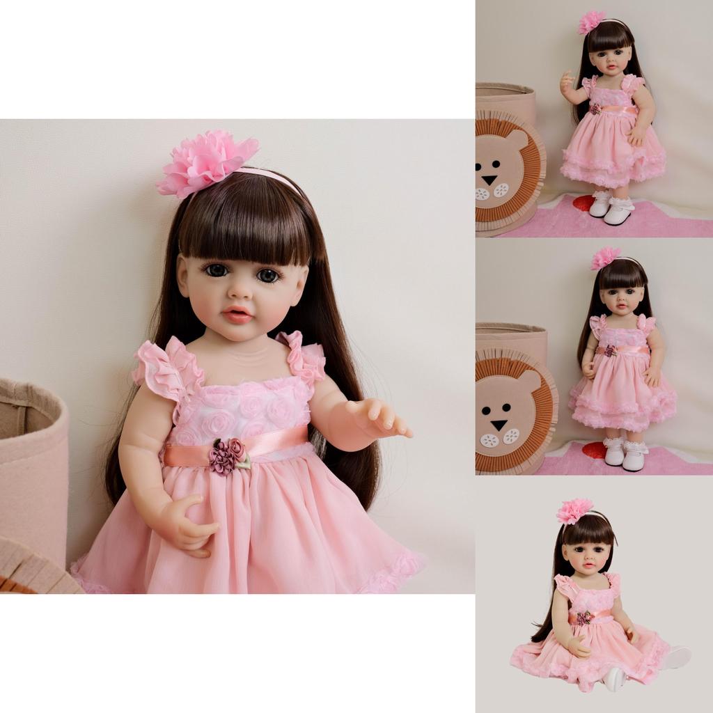 Full Silicone Reborn Baby Doll With Pink Dress And Flower Decoration For Kids Birthday