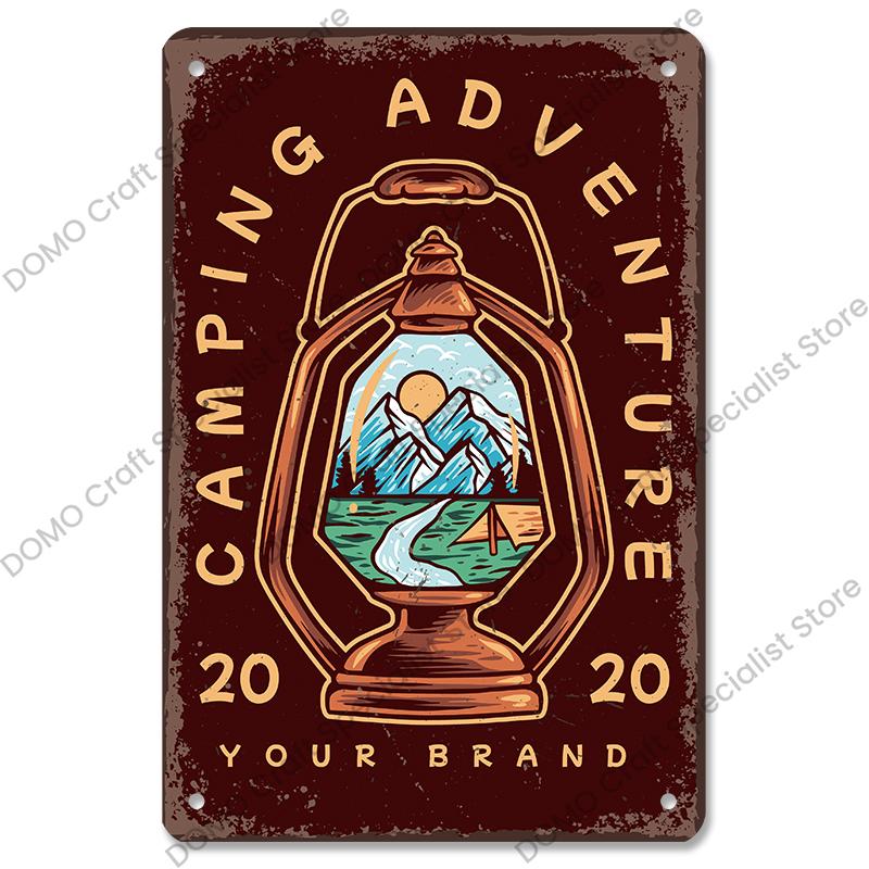 Camping Abenteuer Plaketten Vintage Metall Platte Berg Reise Campervan Touren Retro Metall Zeichen Wand Dekor Reise Club Camping Autos