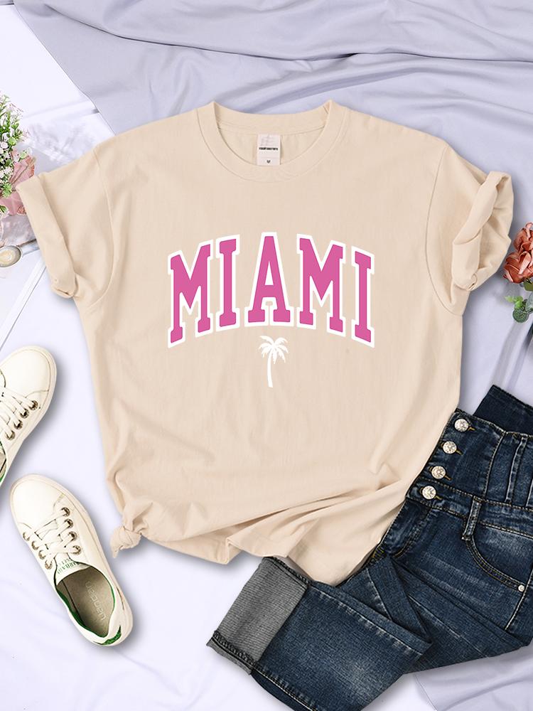 Miami Beach, Florida USA Street Printed T-Shirt Women Summer Breathable Short Sleeve Soft Comfortable T Shirts Loose Casual Tees