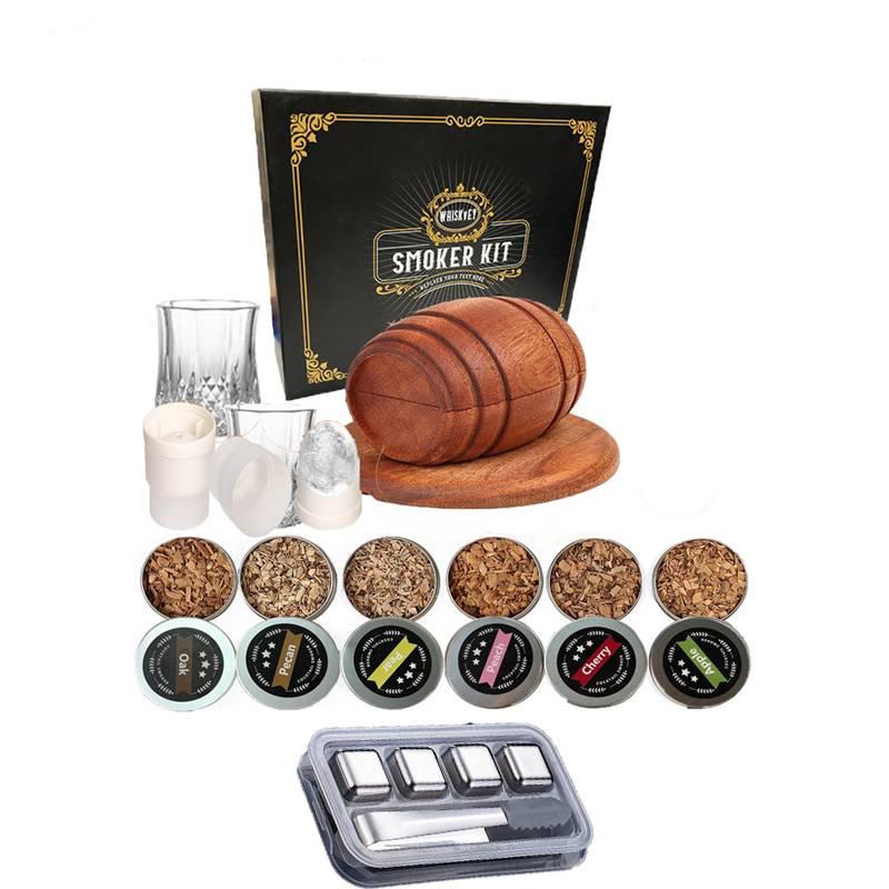 Wine Barrel Cocktail Smoker Kit Whiskey Wooden Smoked Wood Hood Smoker Bourbon Whiskey Old Fashioned Drink Smoker Bar Kitchen