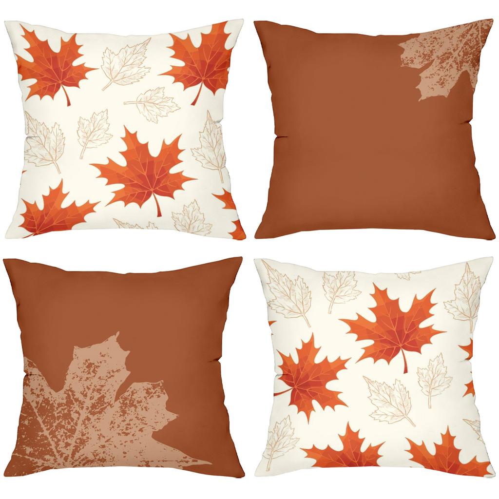 Autumn Maple Leaf Pattern Decorative Throw Pillows Polyester pillowcase, sofa decorative cushion cover, bedside throw pillow
