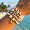 Bohemian Multilayer Shell Starfish Bracelets for Women Summer Beach Elastic Beaded Anklet Bracelet Set Vacation Jewelry Gift