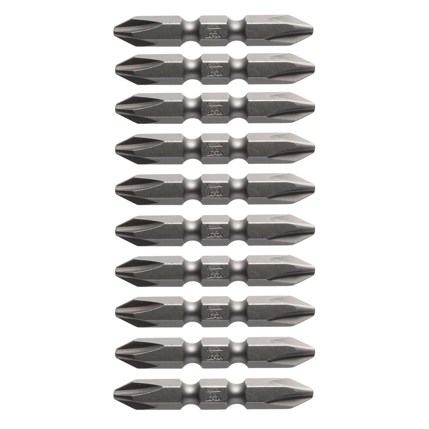 

VESSEL Double-ended Bit Air for Electric Screwdrivers +2 x 45mm Set of 10 Hardness: H (High Hardness) A14 ZP