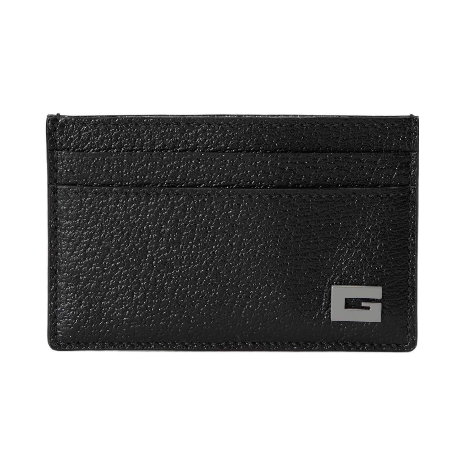 Gucci Black Pebbled Leather Card Holder Wallet With G Logo For Unisex Daily Use Box(Basic Set+Box)
