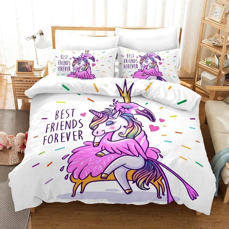 Children's Birthday Gift Twin Bedding Set Home Textile Cartoon Cute Pink Unicorn Bedding Set Duvet Cover Bed Sets For Girl