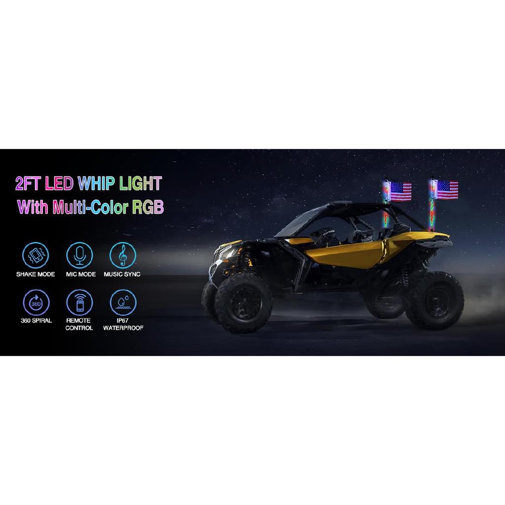 Nilight 2PCS 2FT RGB LED Whip Lights Spiral Chasing Dancing Lighted Antenna RF Remote Control for Can-Am ATV UTV RZR Polaris Dune Buggy Truck Bulbs 7