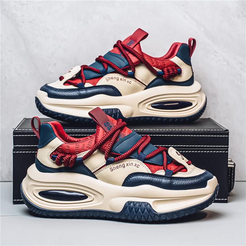 22 autumn and winter thick-soled heightening dad shoes trendy leather surface casual air cushion sports shoes
