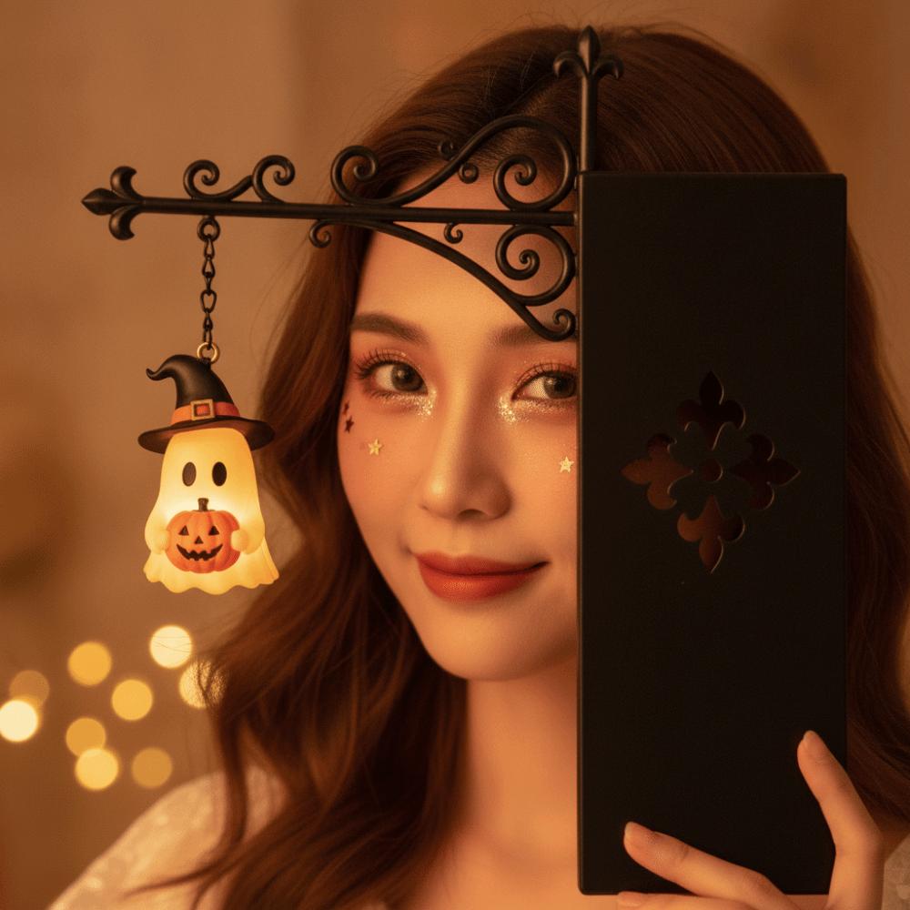 Wrought Iron LED Glowing Lantern Button Cell Battery Powered Ghost Bookshelf Decor Study Room