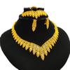 24K Gold-Plated Bridal Jewelry Set: Necklace, Earrings, Ring & Bracelet for Middle Eastern, Indian, and Nigerian Weddings.