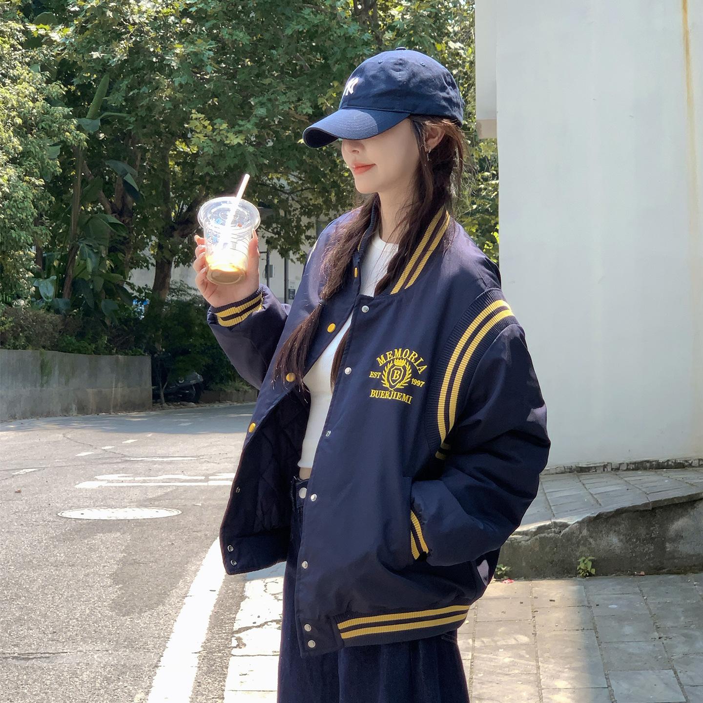 

Бейсбольная форма Джокер с подкладкой Хлопковое пальто Женская Осень и Зима Новая Повседневная Свободная Куртка с хлопковой подкладкой XL