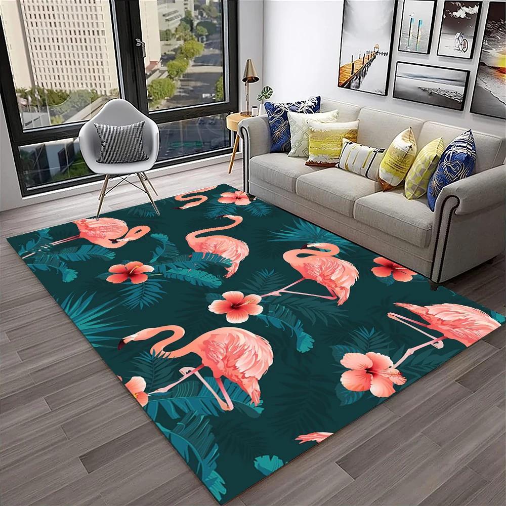 Pink Flamingo Bird Rainforest Cartoon Carpet Rug for Home Living Room Bedroom Sofa Doormat Decor,kid Area Rug Non-slip Floor Mat