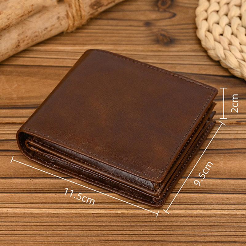 RFID Genuine Leather Men's Bifold Wallet Vintage Cowhide Short Purse with Interior Zipper Pocket