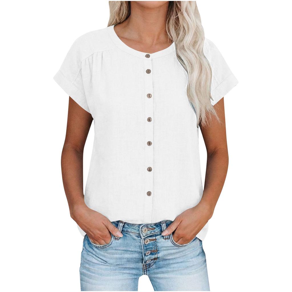 Women's Loose-Fit Short-Sleeve -Color -Neck Drop-Shoulder Casual Top
