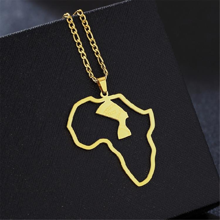 Unique Cultural Jewelry African Map Egyptian Queen Necklace Featuring Stainless Steel Pendant Design For Men Women