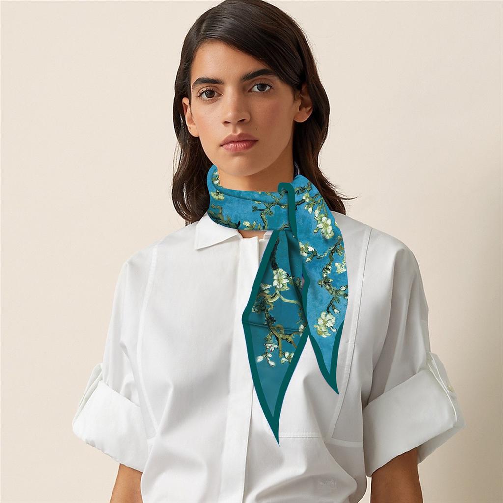 2023 Van Gogh Oil Painting Diamond Scarf Woman Fashion Silk Scarf Luxury Bandana Headband Hijab Foulard Neckerchief Shawl