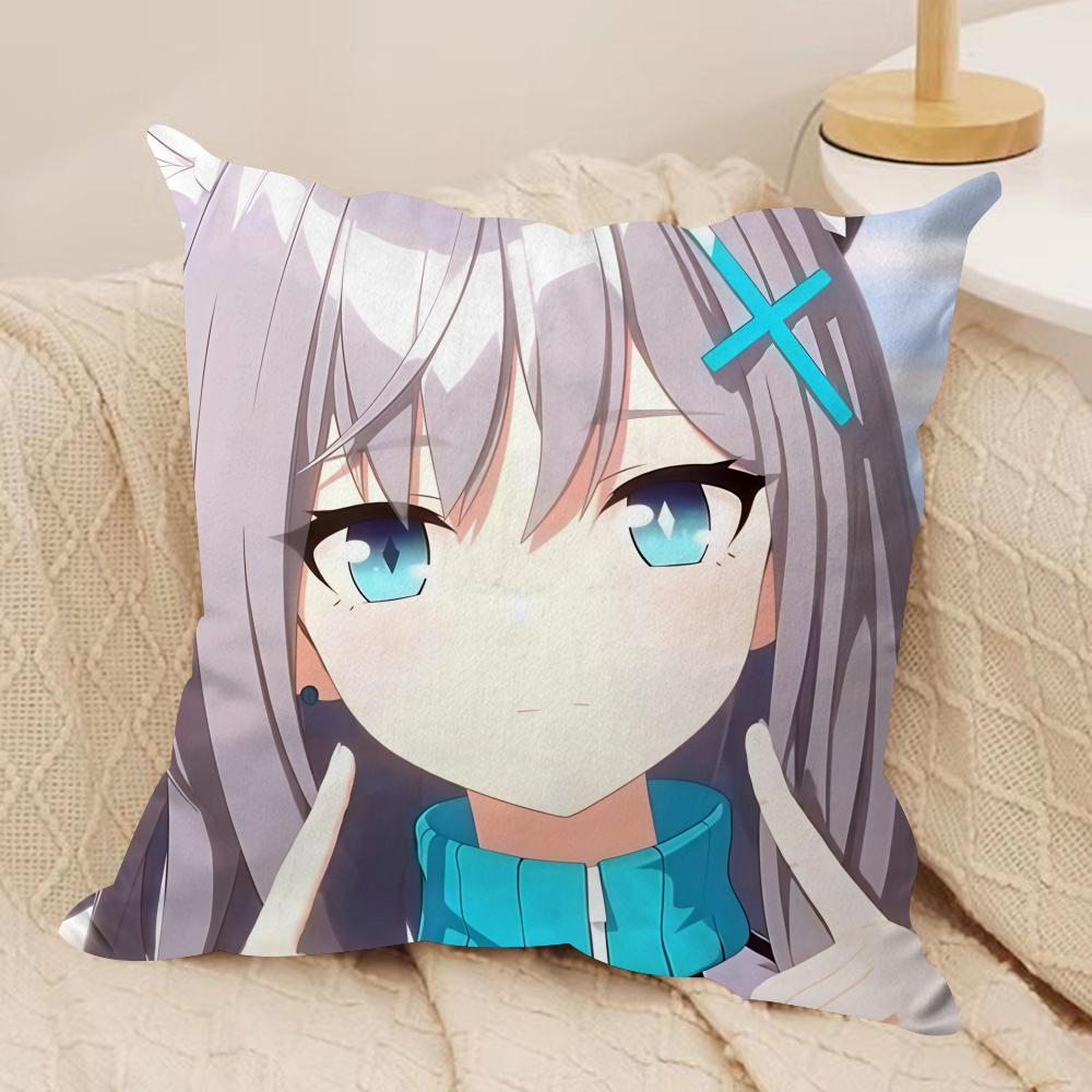 SSunaookami Shiroko Blue Archive Cushion Cover Silky Short Plush Invisible Zipper Dustproof Sofa Pillow Case For Home Decor