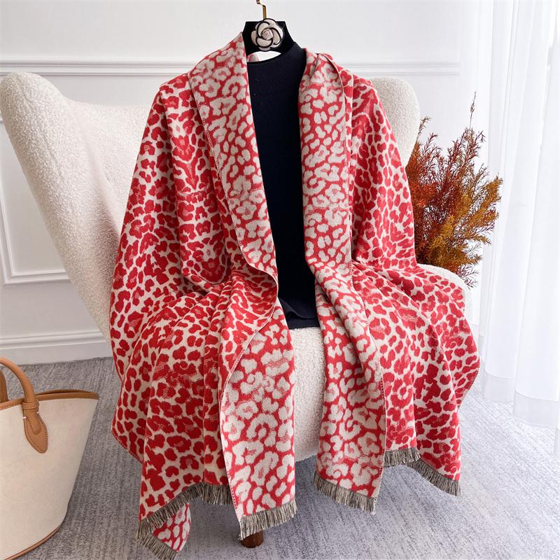 Luxury Brand Cashmere Women Leopard Scarf Winter Warm Shawl and Wrap Bandana Pashmina Female Foulard Square Thick Blanket Poncho