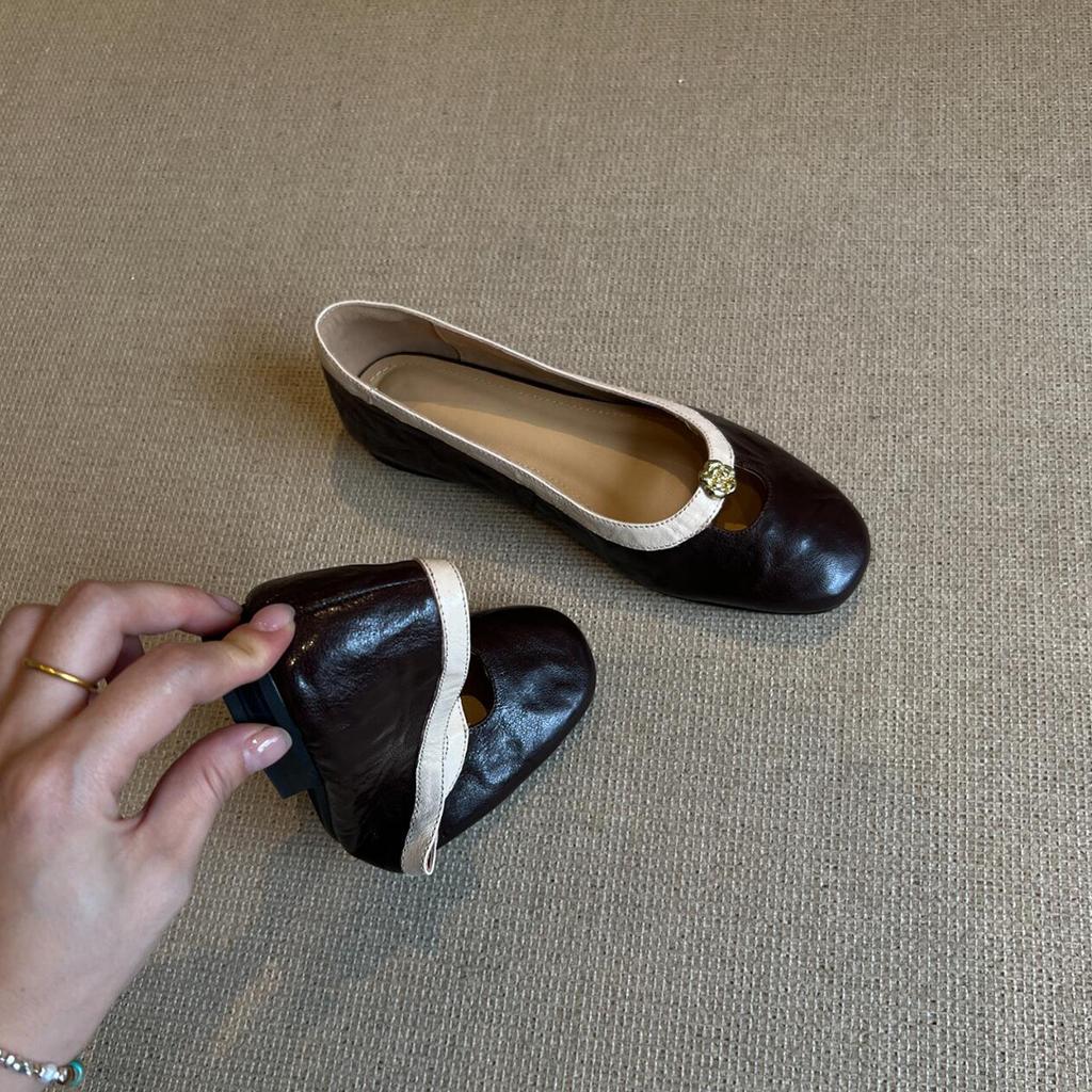 Sheepskin Version~ Niche Camellia Flat-soled Single Shoes Women's French Retro Shallow Mouth Round Head Small Fragrant Mary Jane Shoes