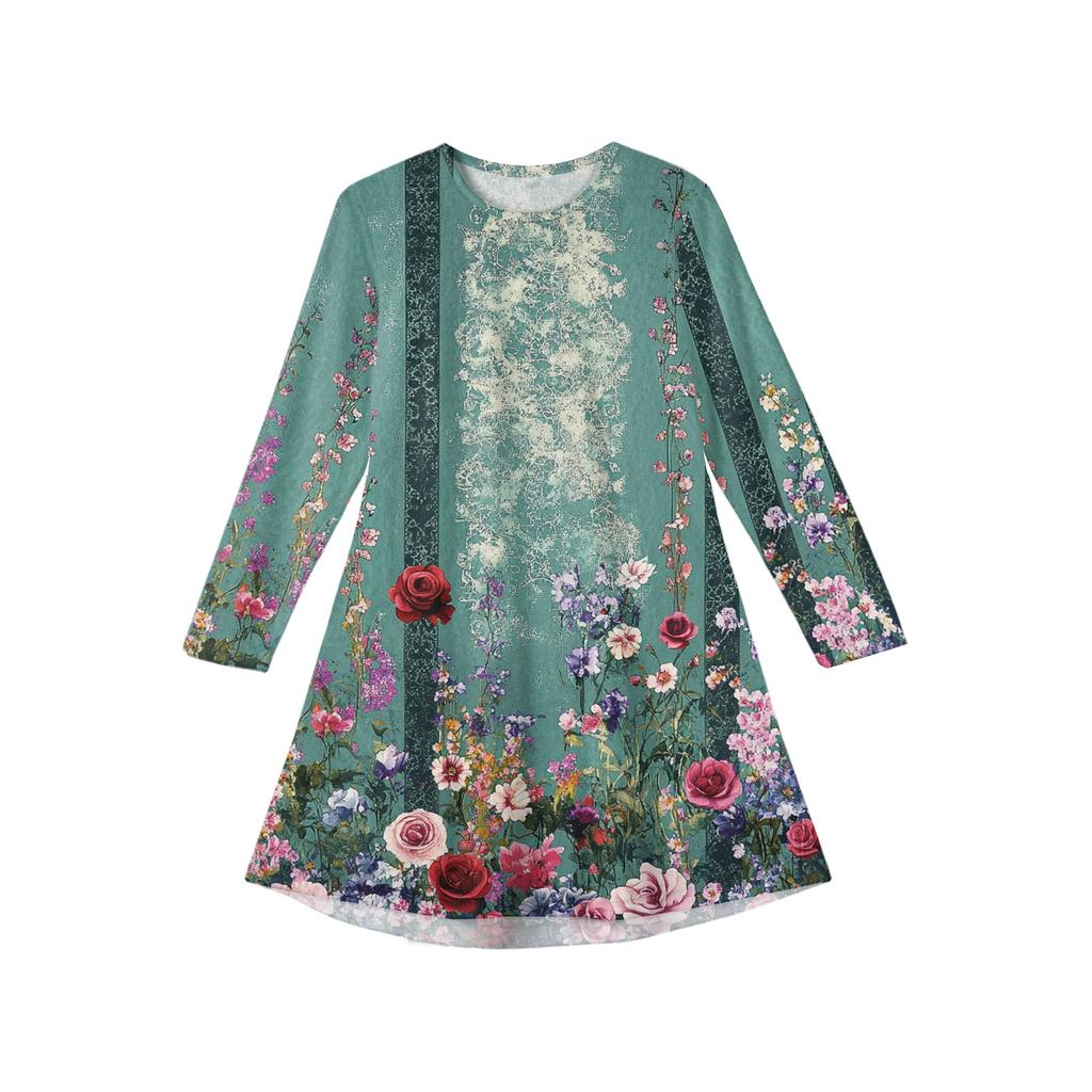 Girls' Long Sleeve Dress - Color Pocket Dress