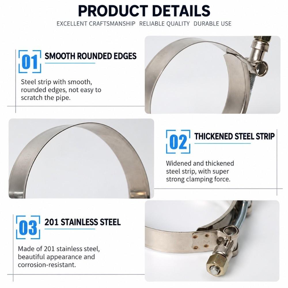 51mm-150mm T-Bolt Clamp Stainless Steel Turbo Intake Clamps Reliable Hose Clamps
