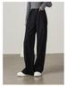 2026 Women's Black Cotton High-Waisted Wide-Leg Pants - Loose, Slimming, and Floor-Length for Spring and Autumn.