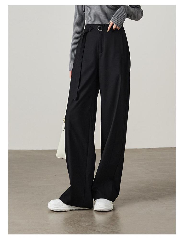 2026 Women's Black Cotton High-Waisted Wide-Leg Pants - Loose, Slimming, and Floor-Length for Spring and Autumn.