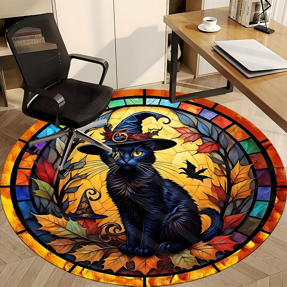 1pc Witch Cat Office Round Area Rug, Under Office Chairs Bedroom Living Room Home Decor, Room Deco, Available in Various Sizes