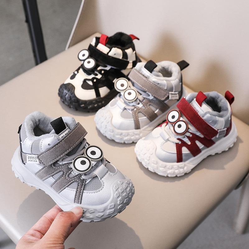 Autumn Winter Kids Fleece Lined Mesh Sneakers Boys Girls Non Slip Soft Sole Casual Running Shoes Durable And Comfortable