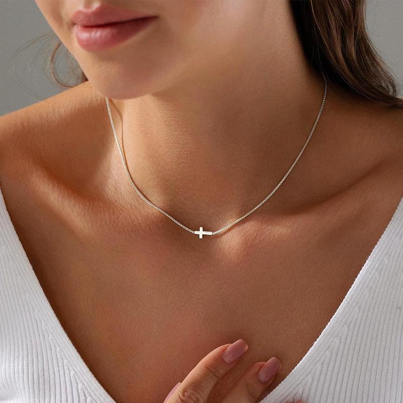 

18K Gold-Plated Cross Necklace: Elegant, Simple, Multi-Color Clavicle Chain for Women. Platinum Cross Box Chain
