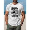 European sizes Patriotic Military-Themed Men'S White T-Shirt with "My Favorite Veteran is My Husband" Print, Casual Crew Neck, Breathable