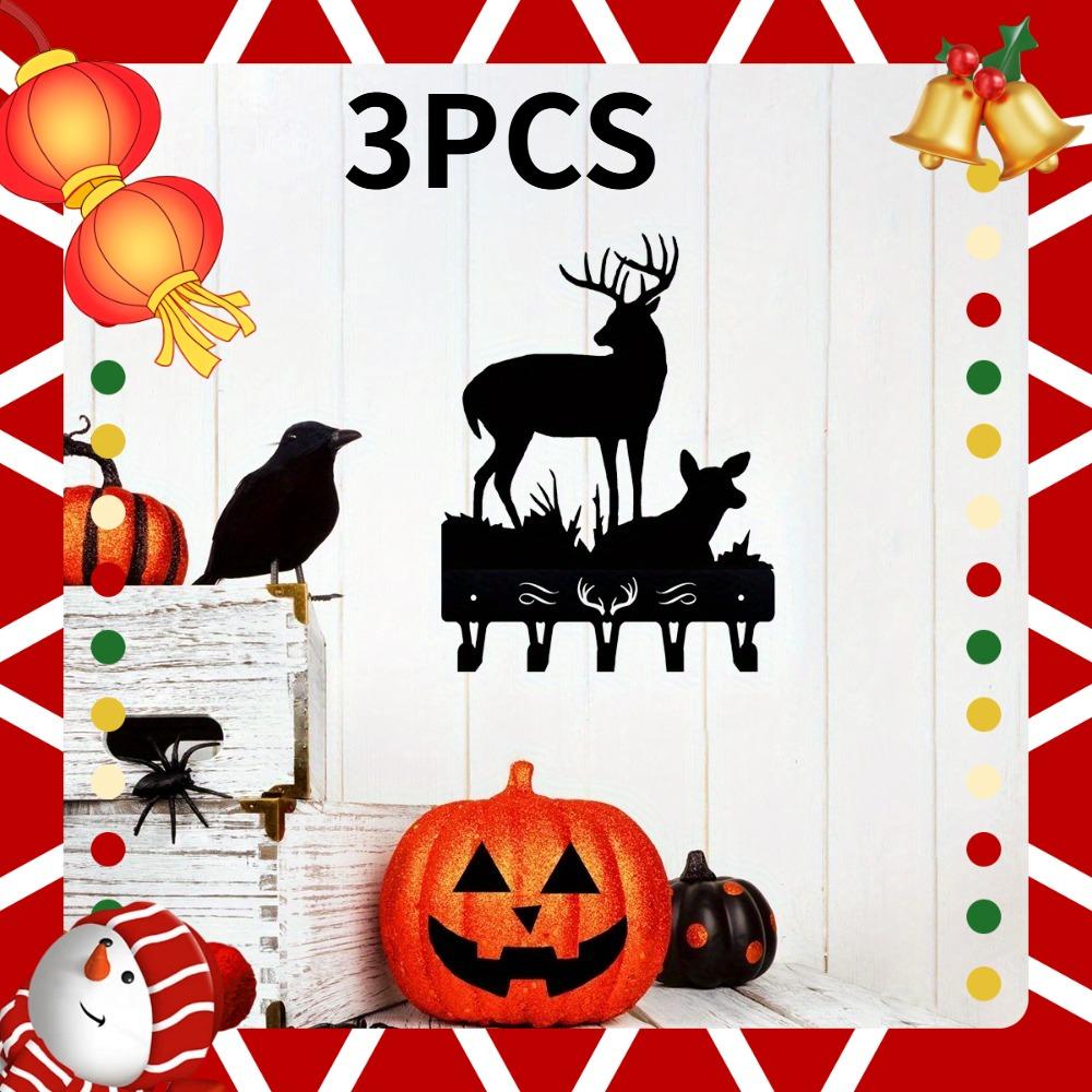 

3PCS Iron Art Deer Family Key Rack 6 Inch Metal Wall Decor Multi Functional Key Holder Towel Rack Utility Hooks Halloween Christmas New Year Gift TY1040-6in-3PCS
