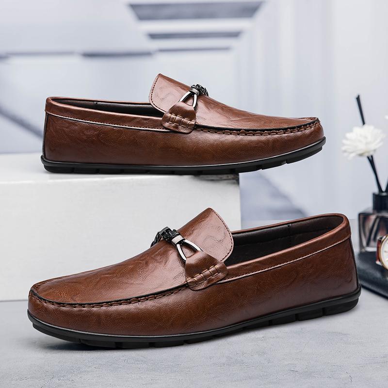 New Men's Business Casual Shoes Comfortable Leather Casual Shoes Sneakers Breathable Rubber Bottom Loafers Slip on Flats