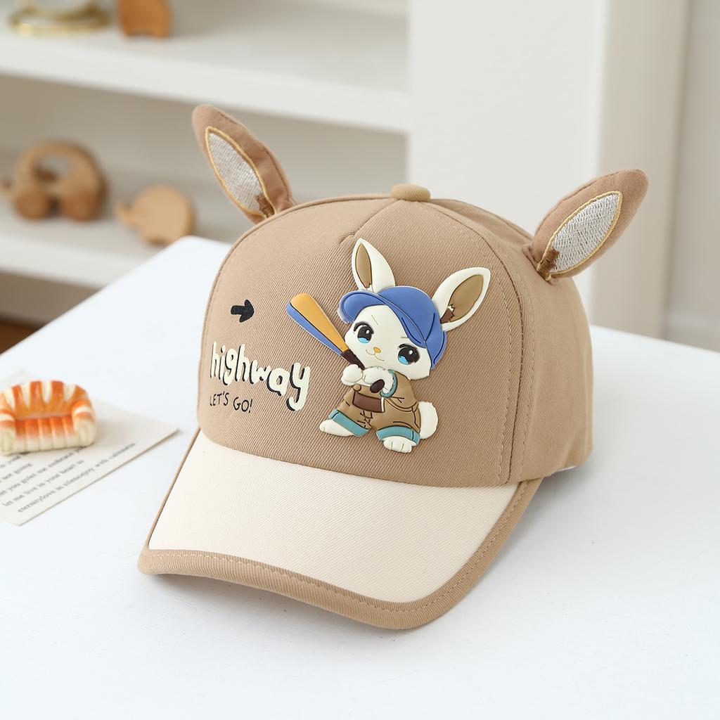 Cartoon Baseball Bunny Children's Baseball Cap with Printed Letters, Spring/Summer , 3D Ears, Baby Casual Sun Hat