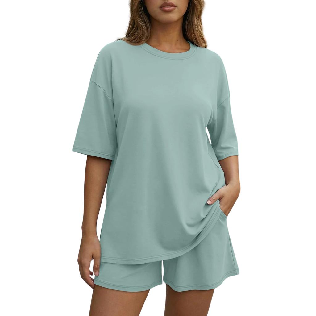 Women's Loose And Fashionable  Casual Short Sleeved Shorts Two-piece Set