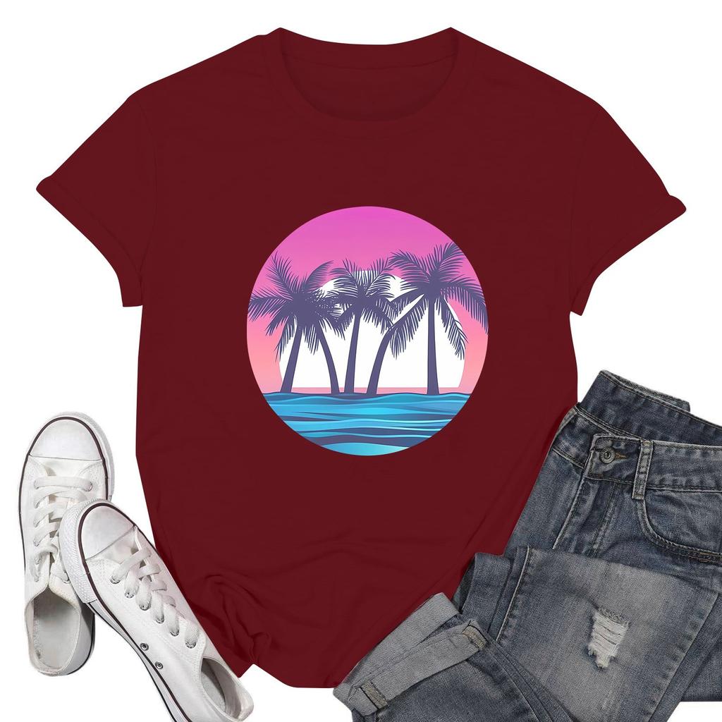 Women's Fashion Casual Printed Short Sleeve Round Neck Pullover Tops