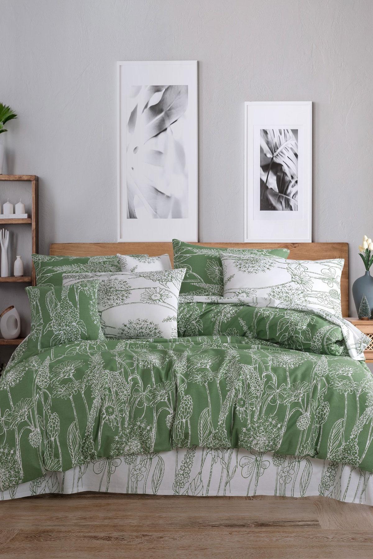 

Double Duvet Cover Set Cotton Green Dreams