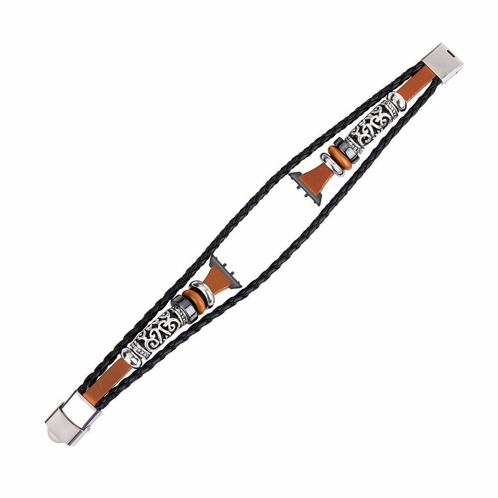 For Samsung Galaxy Fit3 PU Leather+Metal Bracelet Ethnic Retro Style Watch Strap