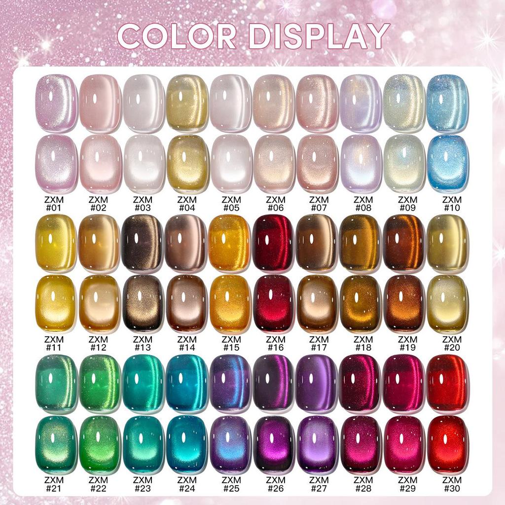 30 Shades Suspended Mirror Cat Eye Gel Polish Set with Glitter Glass Bead Effect
