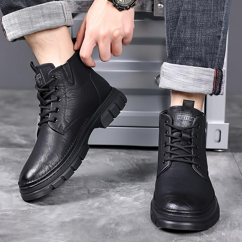 Mens Winter Warm Martin Boots With Wool Lining Thick Sole Anti-Slip Work Style British Fashion Mid-Calf