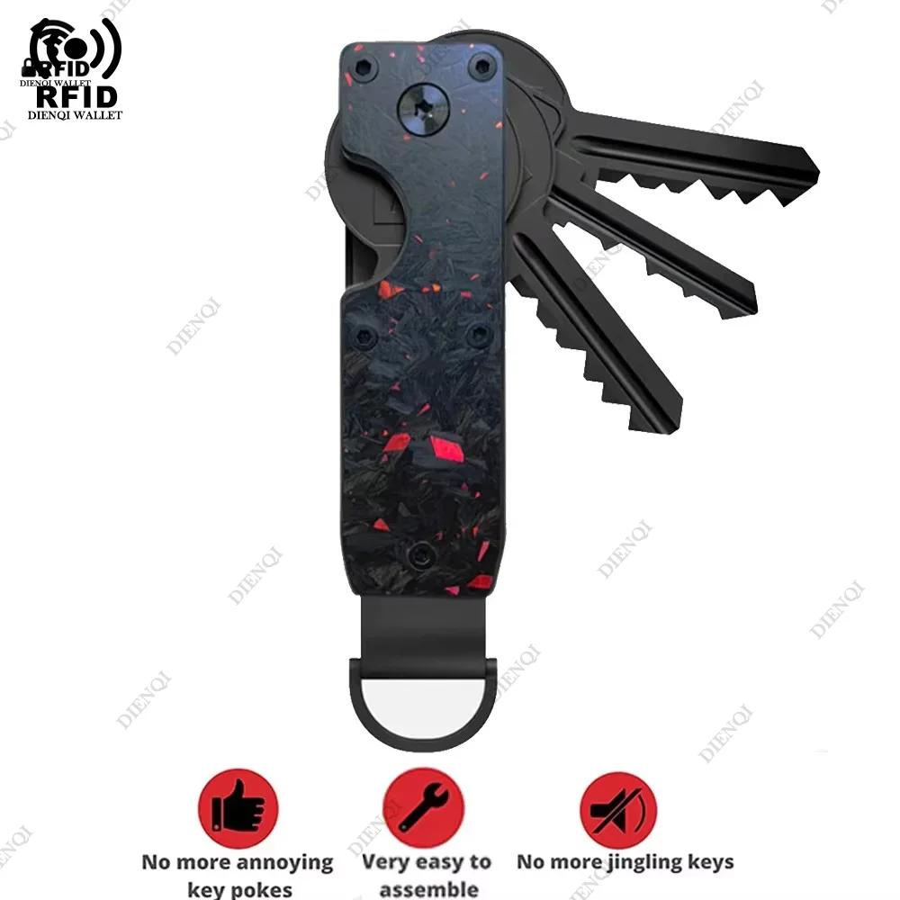 Smart Metal Key Organizer Holds 2-6 Keys Wallets Men RFID Block Aluminium Key Chain Minimalist Case Holder for Keychain Secures Ulqch44