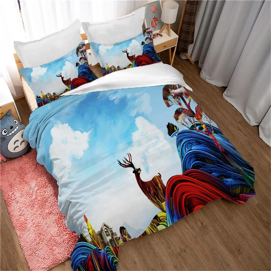 Deer Duvet Cover King/Queen Size,wildlife Bucks Fire Pattern Print Bedding Set For Teens Adults Men,Brown Elk Animal Quilt Cover